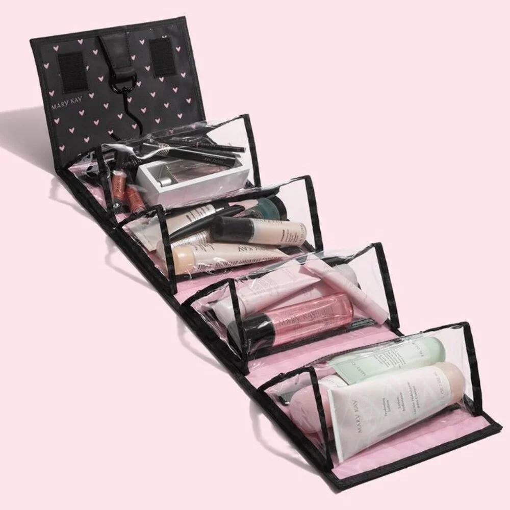 Mary Kay Black/White Roll-Up Travel Cosmetic/Skincare/Essentials Organizer Bag